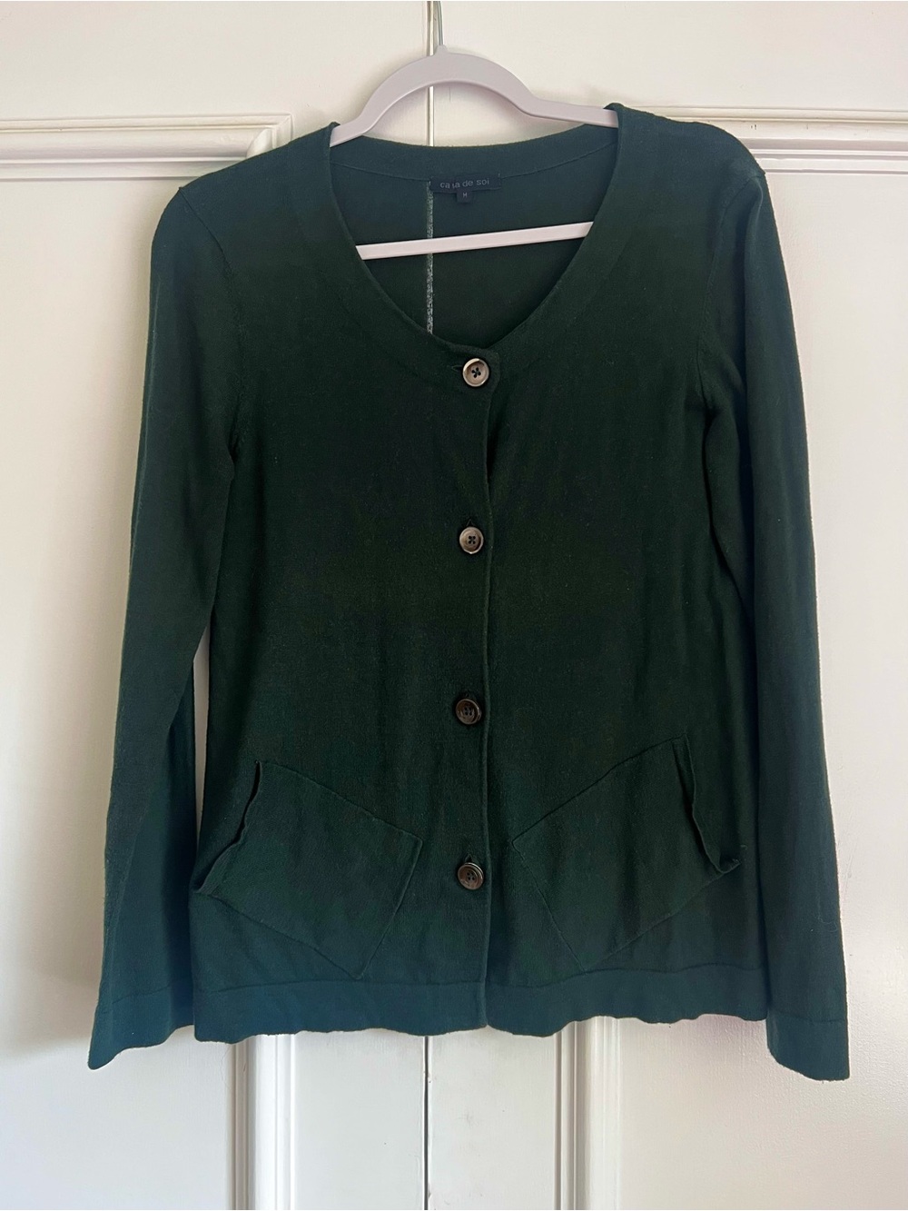 Ça va de soi, Button-Front Dark Green Knit Cardigan Sweater